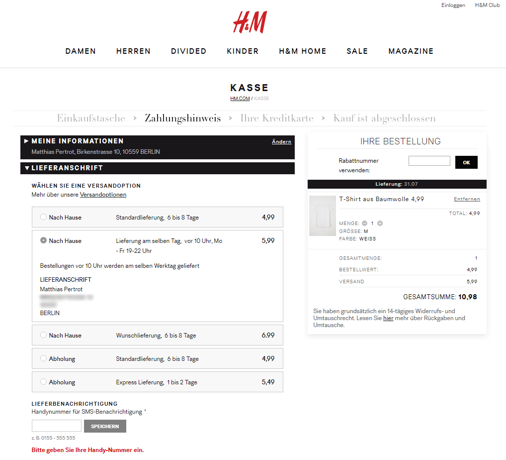 H&M delivery at home same day in Berlin - MatthiasPerrot.com